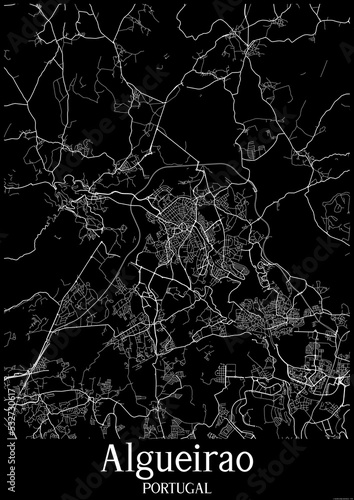 Black and White city map poster of Algueirao Portugal.