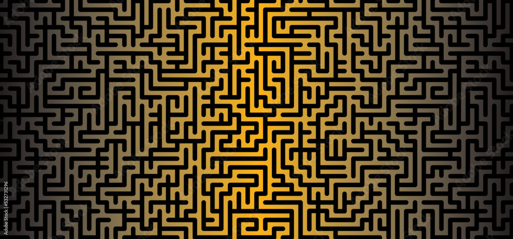 Education logic, labyrinth line. Black square maze. Vector. Find the way, labyrinth riddle. Black, white geometric pattern. labyrinth design icon. Maze tangled lines. Thinking game banner