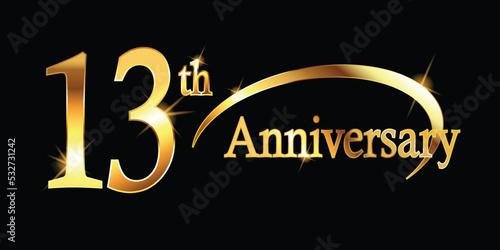 13th Anniversary celebration. Gold Luxury Banner of 13th Anniversary celebration. thirteenth celebration card. Vector anniversary photo