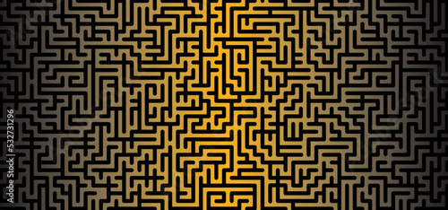 Education logic, labyrinth line. Black square maze. Vector. Find the way, labyrinth riddle. Black, white geometric pattern. labyrinth design icon. Maze tangled lines. Thinking game banner