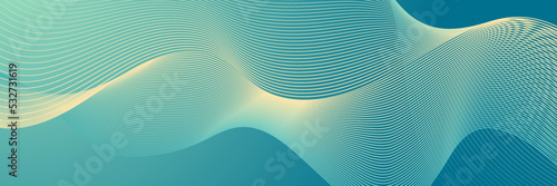 abstract technology particles mesh wave green background
