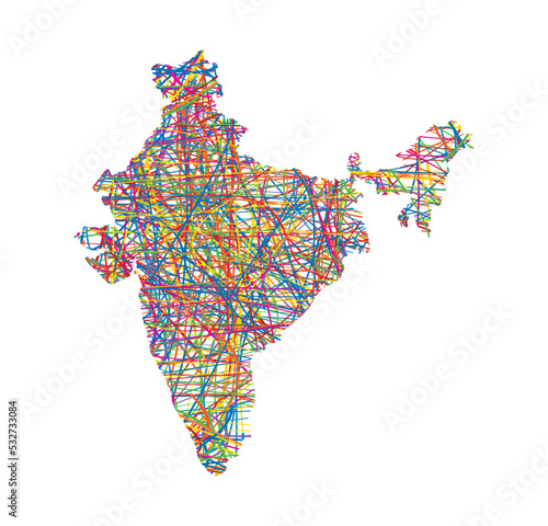 vector illustration of multicolored abstract striped map of India