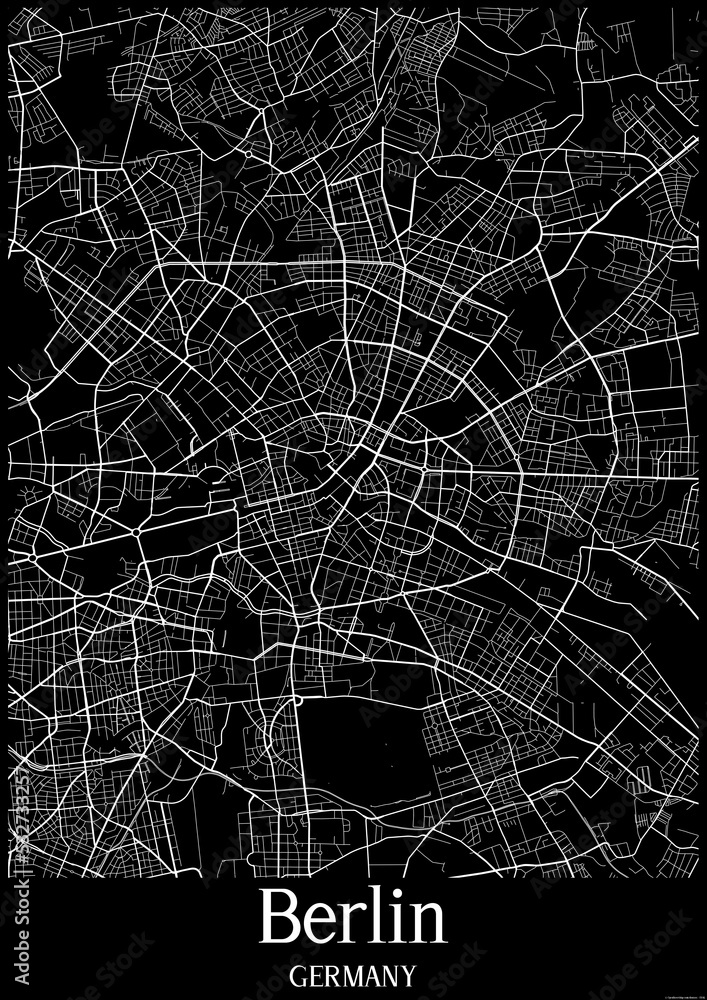 Black and White city map poster of Berlin Germany.
