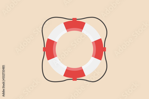 Red lifebuoy with white stripe for emergency. Shipment and logistic concept. Colored flat vector illustration. 