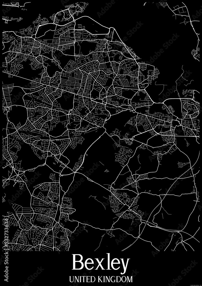 Black and White city map poster of Bexley United Kingdom.