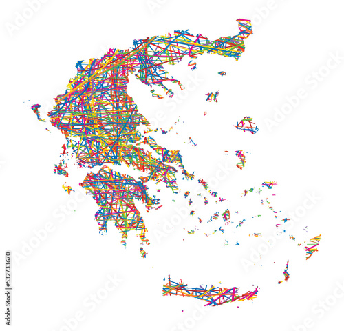 vector illustration of multicolored abstract striped map of Greece  