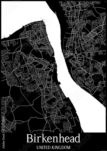 Black and White city map poster of Birkenhead United Kingdom. photo