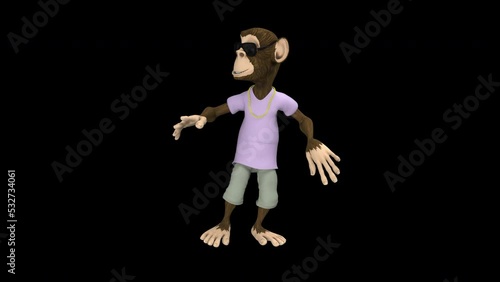 Cool monkey dance - 3d render looped with alpha channel.
