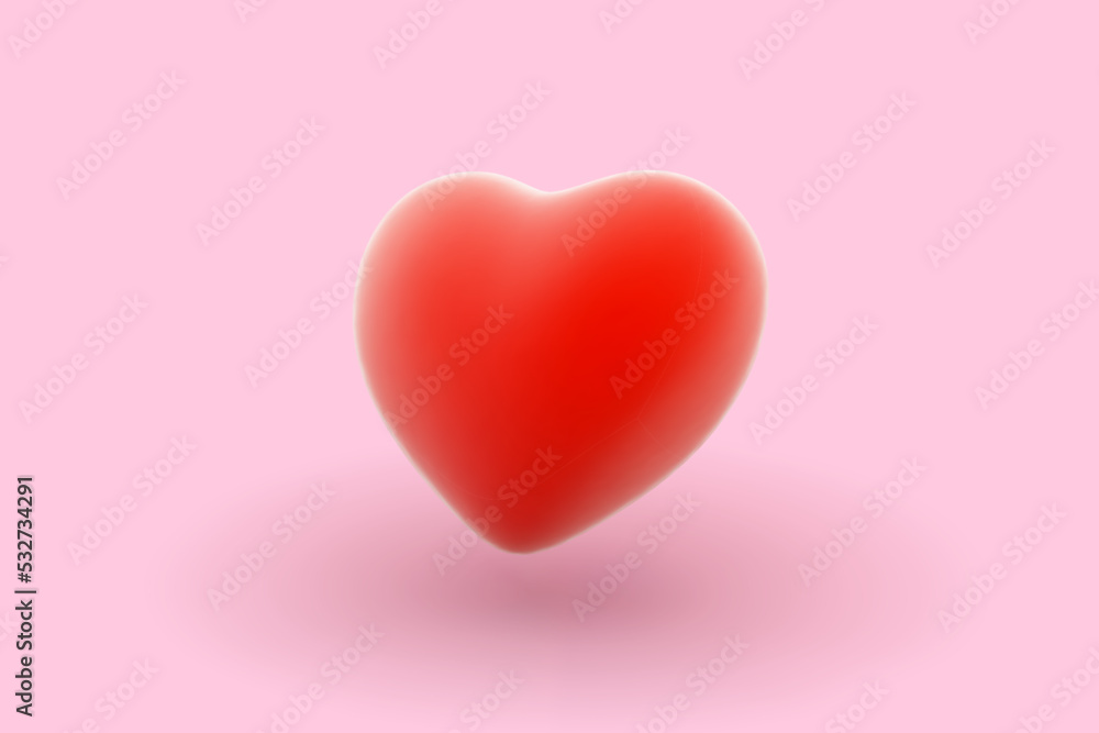 3D red heart on pink background. Concept of love, marriage or romantic relationships. Heart shape red balloon. Happy Valentines or Wedding greeting card. Vector illustration.