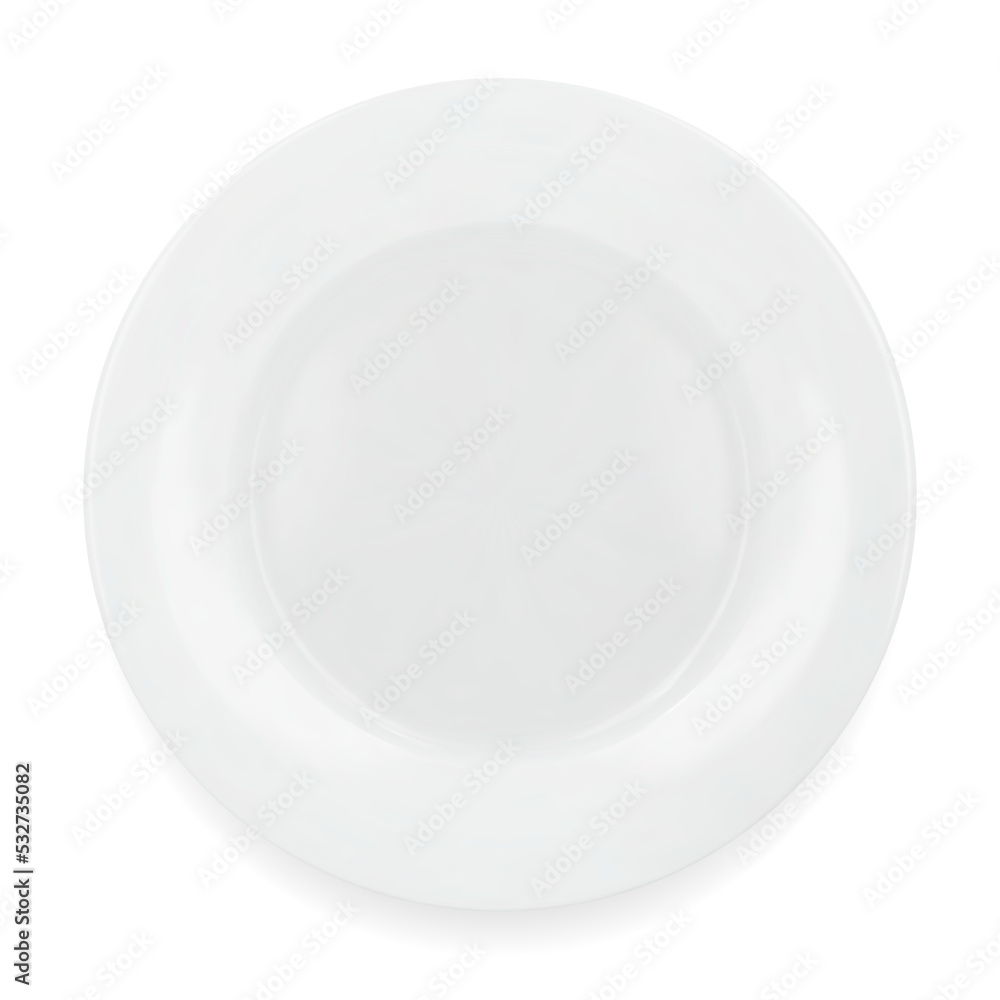 White round empty plate top view isolated on white background White round empty plate top view isolated on white background