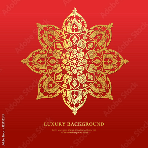 Luxury pattern on a red background. Vector mandala template. Golden design elements. Traditional Turkish  Indian motifs. Great for fabric and textile  wallpaper  packaging or any desired idea.