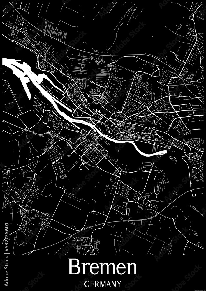 Black and White city map poster of Bremen Germany.