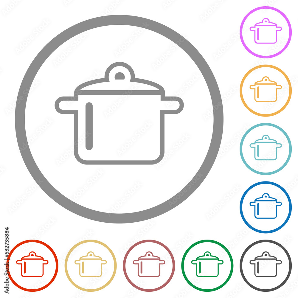 Cooking pot outline flat icons with outlines Cooking pot outline flat icons with outlines