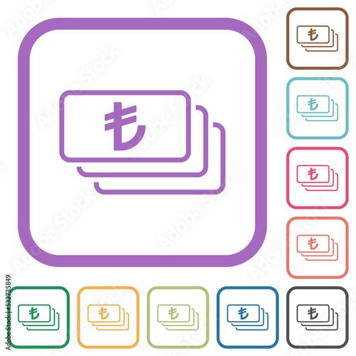 Turkish Lira banknotes outline simple icons