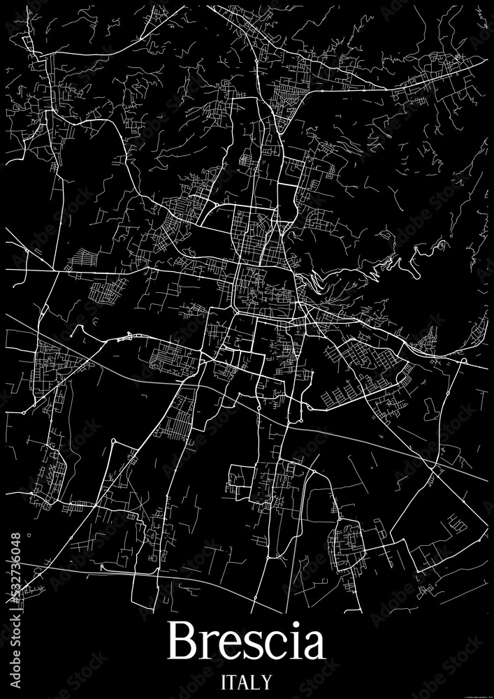 Black and White city map poster of Brescia Italy.