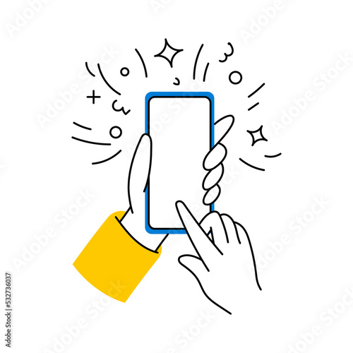 Hand drawn mockup used mobile phone touch screen gesture mockup.