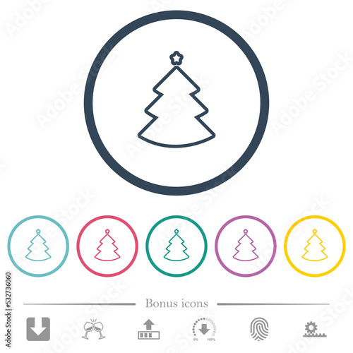 Christmas tree outline flat color icons in round outlines