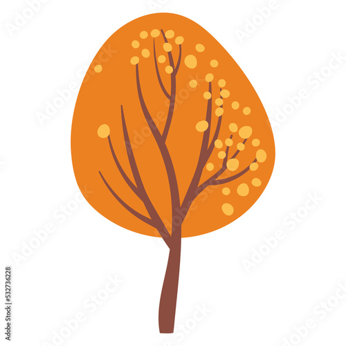 Autumn tree. Yellowed tree for garden forest park. Withering plant with golden foliage. Tree losing leaves Isolated on white background. Autumnal season golden garden tree foliage. Season changes