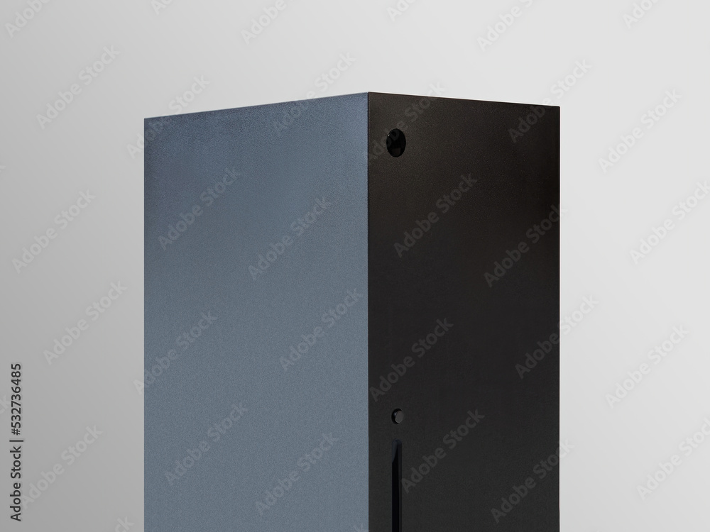 New black gaming console on a blur background New black gaming console on a blur background