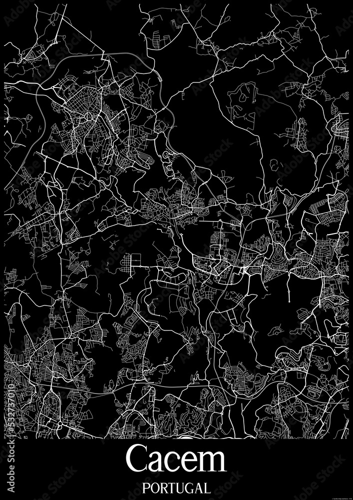 Black and White city map poster of Cacem Portugal.
