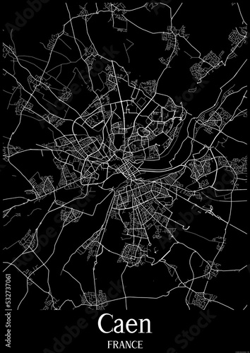 Black and White city map poster of Caen France.