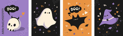 Set of cute illustrations and patterns for Halloween themed birthday. For birthday cards, invitations, tags, party decoration, etc.