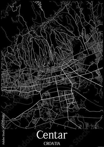 Black and White city map poster of Centar Croatia.