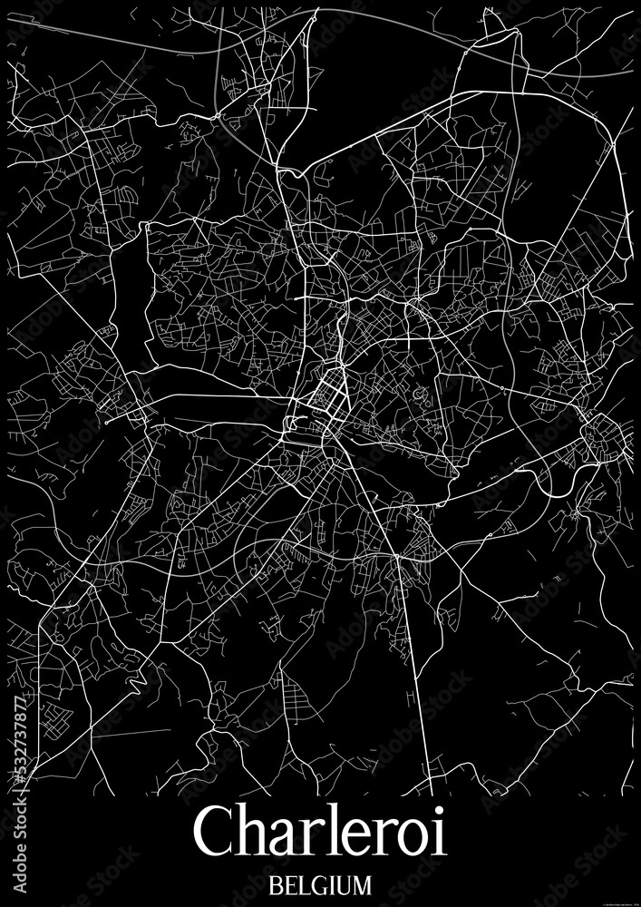 Black and White city map poster of Charleroi Belgium.