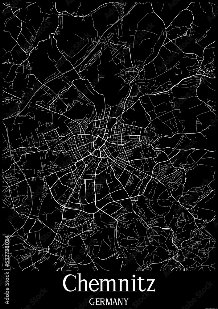 Black and White city map poster of Chemnitz Germany.