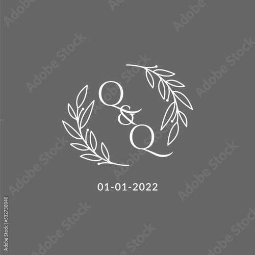 Initial letter QQ monogram wedding logo with creative leaves decoration