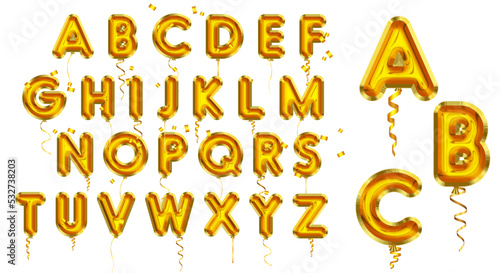 set of realistic alphabet golden balloon isolated. eps vector