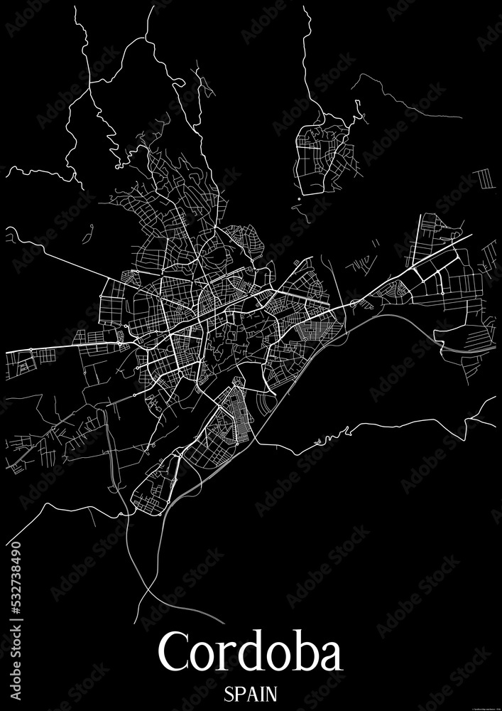 Black and White city map poster of Cordoba Spain.