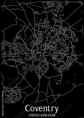 Black and White city map poster of Coventry United Kingdom.