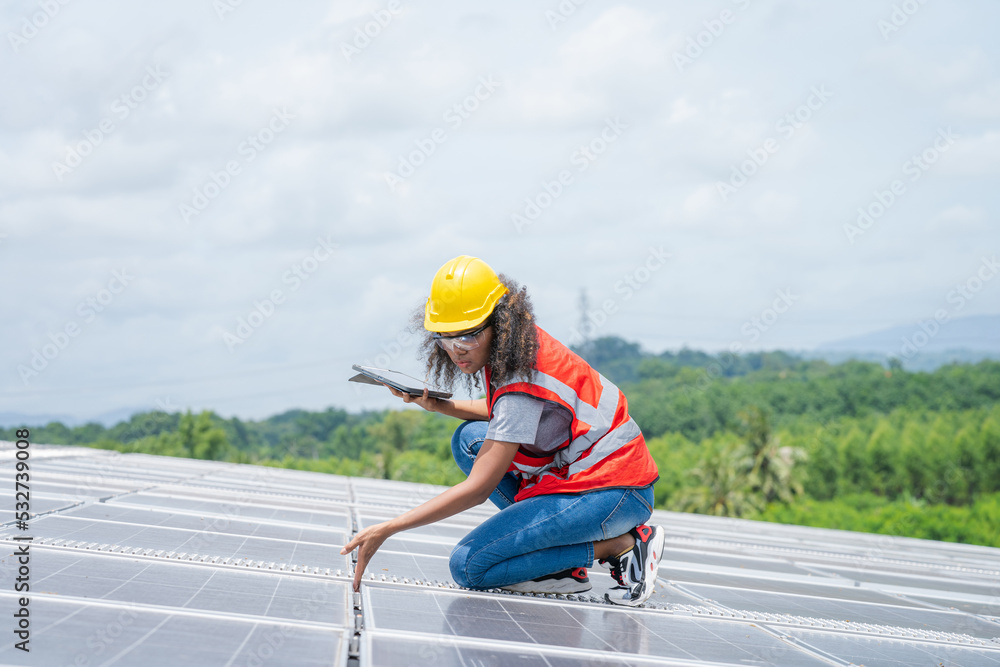 Installing solar cell on a roof,Engineer working at solar power station. Installing solar cell on a roof,Engineer working at solar power station.