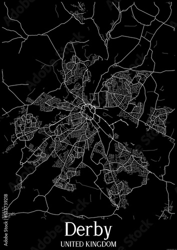 Black and White city map poster of Derby United Kingdom.