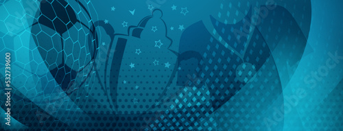 Abstract background on a football theme with big ball and other soccer symbols in blue colors