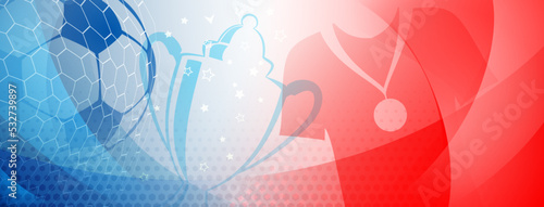 Abstract background on a football theme with big ball and other soccer symbols in national colors of France