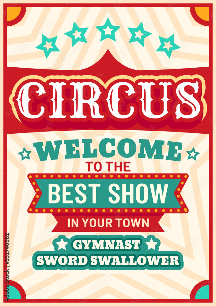 Circus carnival sign, fair show welcome poster