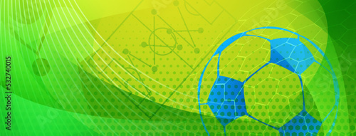 Abstract background on a football theme with big ball and other soccer symbols in national colors of Brazil