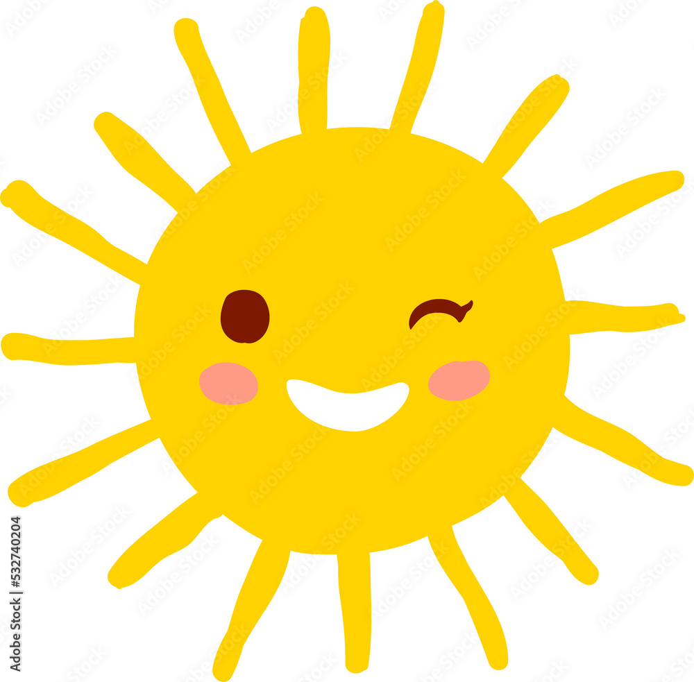 Cartoon sun character twink eye, smiling solar