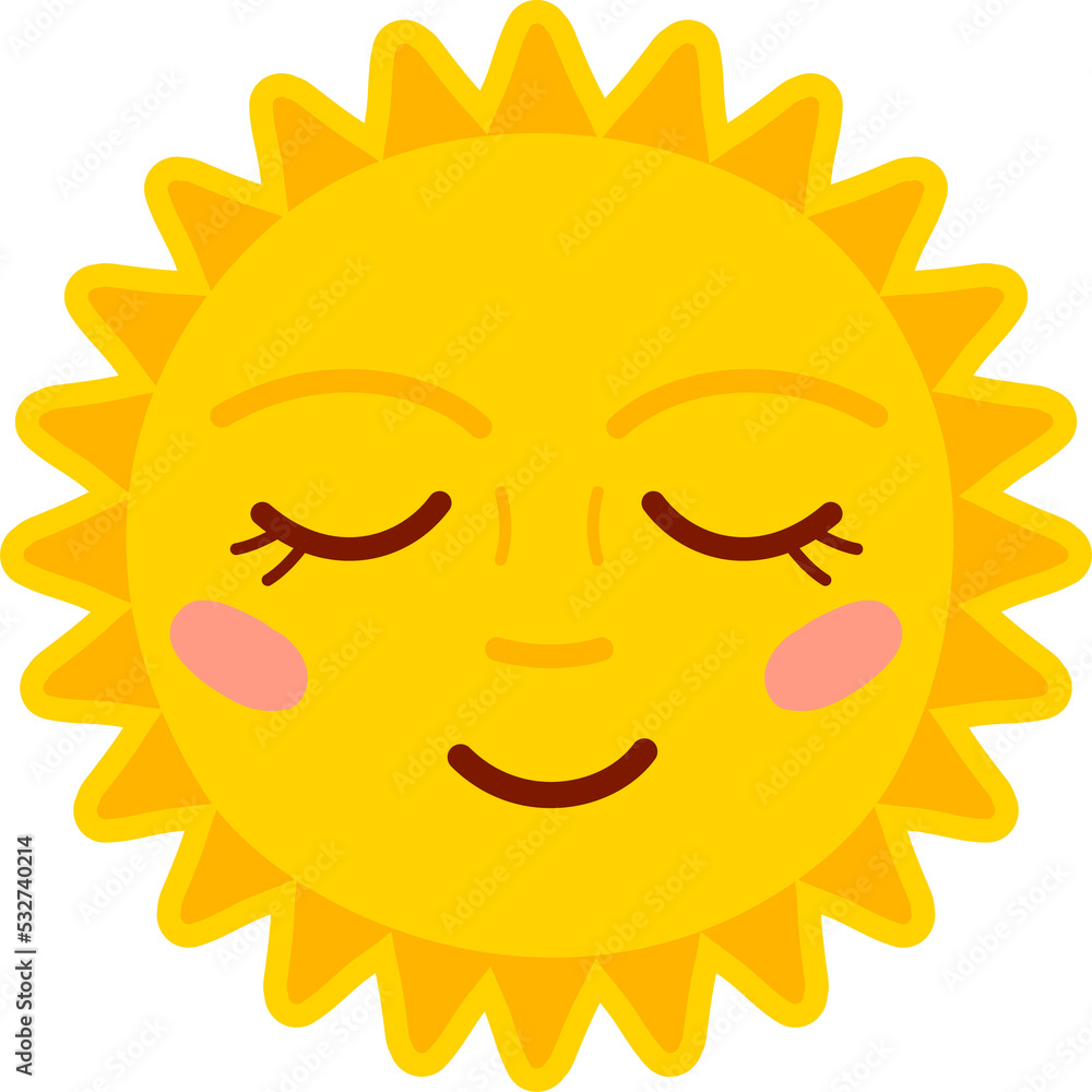 Cartoon sun character, cute personage, emoticon