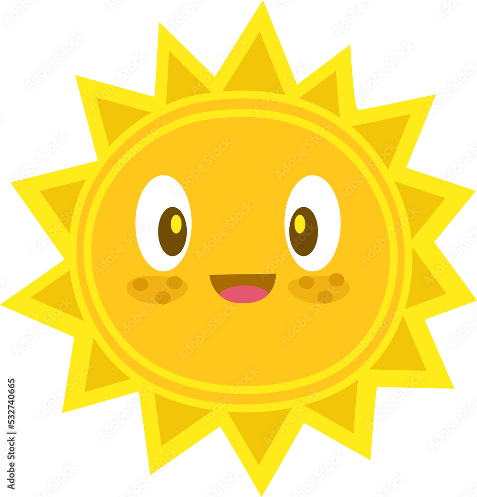 Positive sun character with eyes, kind expression Positive sun character with eyes, kind expression