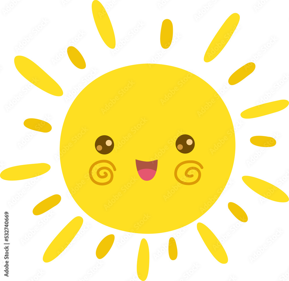 Sun cute character, sunshine or sunset personage Sun cute character, sunshine or sunset personage