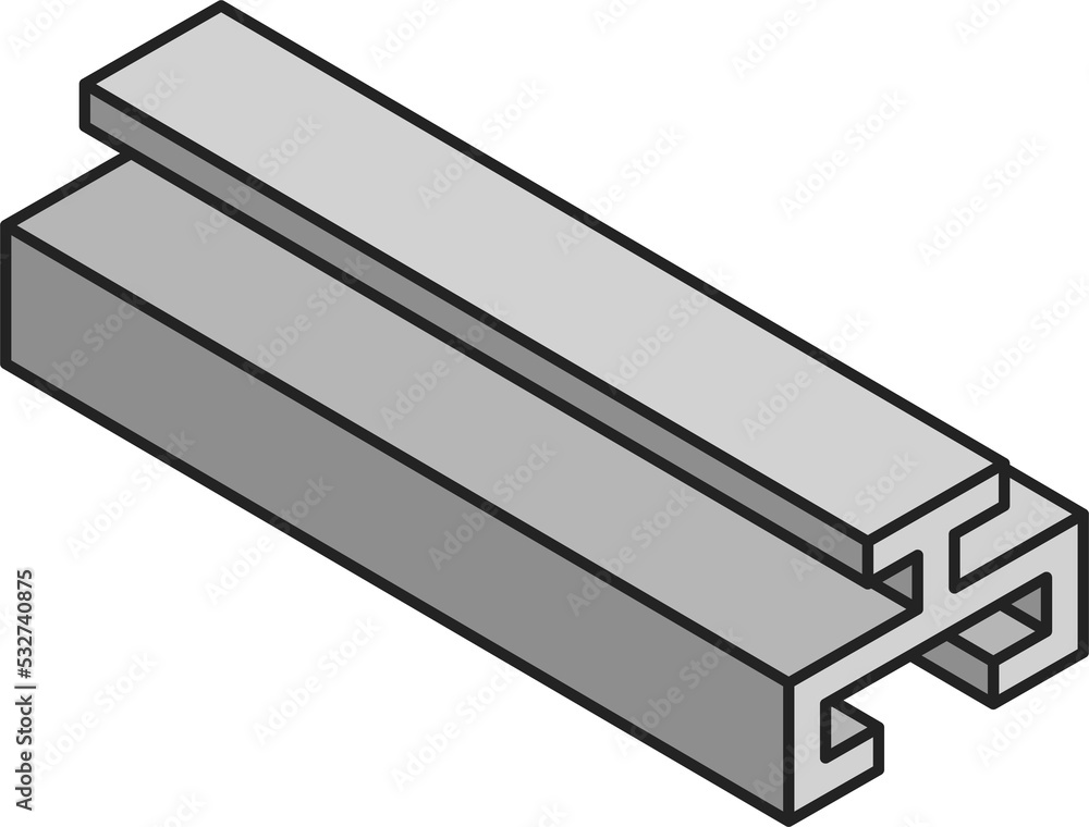 Rolled metal product icon, rail profile metal beam Rolled metal product icon, rail profile metal beam
