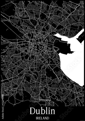 Photography Black and White city map poster of Dublin Ireland.
