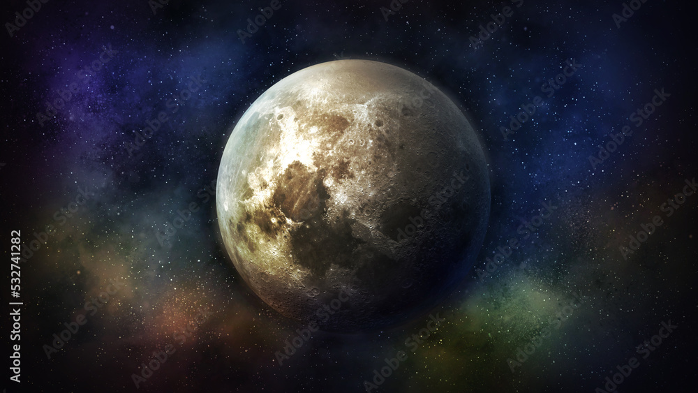Obraz premium The moon in colorful outer space.