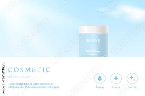 Cosmetics and skin care product ads template on blue background.