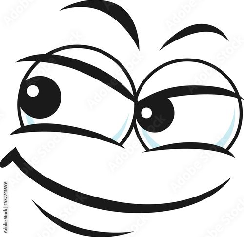 Cartoon face, intruder, smirk or simper emoji photo