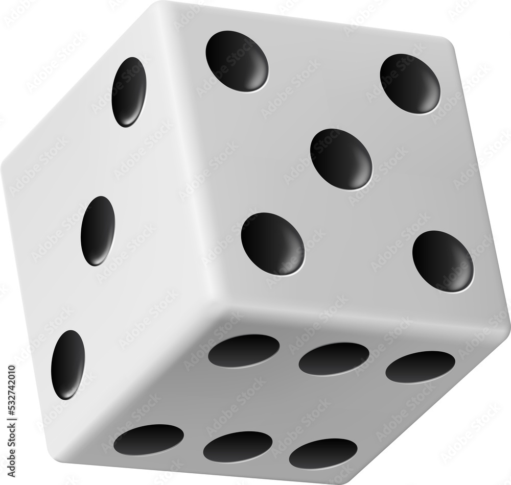 Realistic dice, white cube with black dots 3d Realistic dice, white cube with black dots 3d