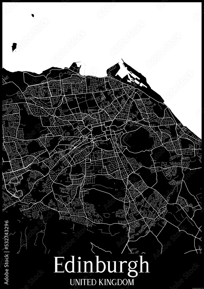 Black and White city map poster of Edinburgh United Kingdom.